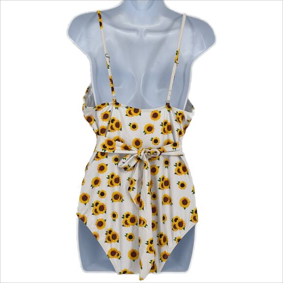 Classic One Piece Swimsuit in Sunflower Print in Yellow and White Size Large - Picture 2 of 5